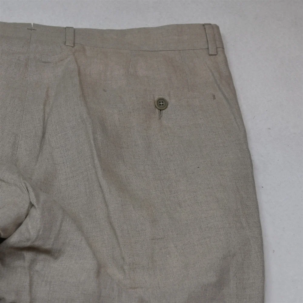 Nordstrom 38x32 Beige Khaki 100% Linen Flat Front Straight Dress Mens Pants